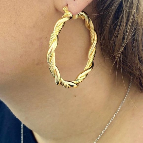 Womens Hoop Earrings in 14K Gold Filled/Argollas Arracadas Mujer Oro L 2x1.85" - Picture 3 of 3